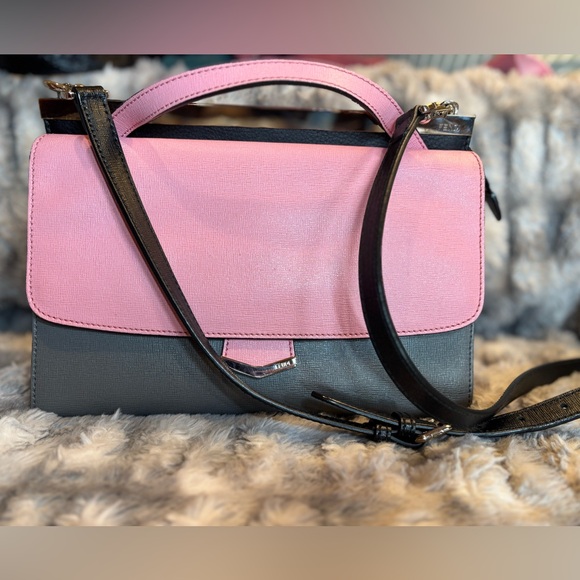 FENDI✨Demi Jour Top Handle Bag✨Pink Grey Red Leather✨Saffiano Satchel Crossbody - Picture 13 of 13